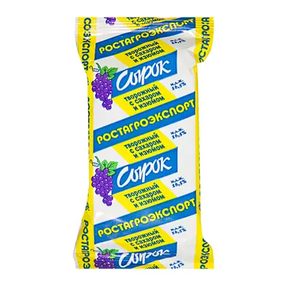 Изображение товара Сырок творожный Ростагроэкспорт с изюмом 16.5% 90г