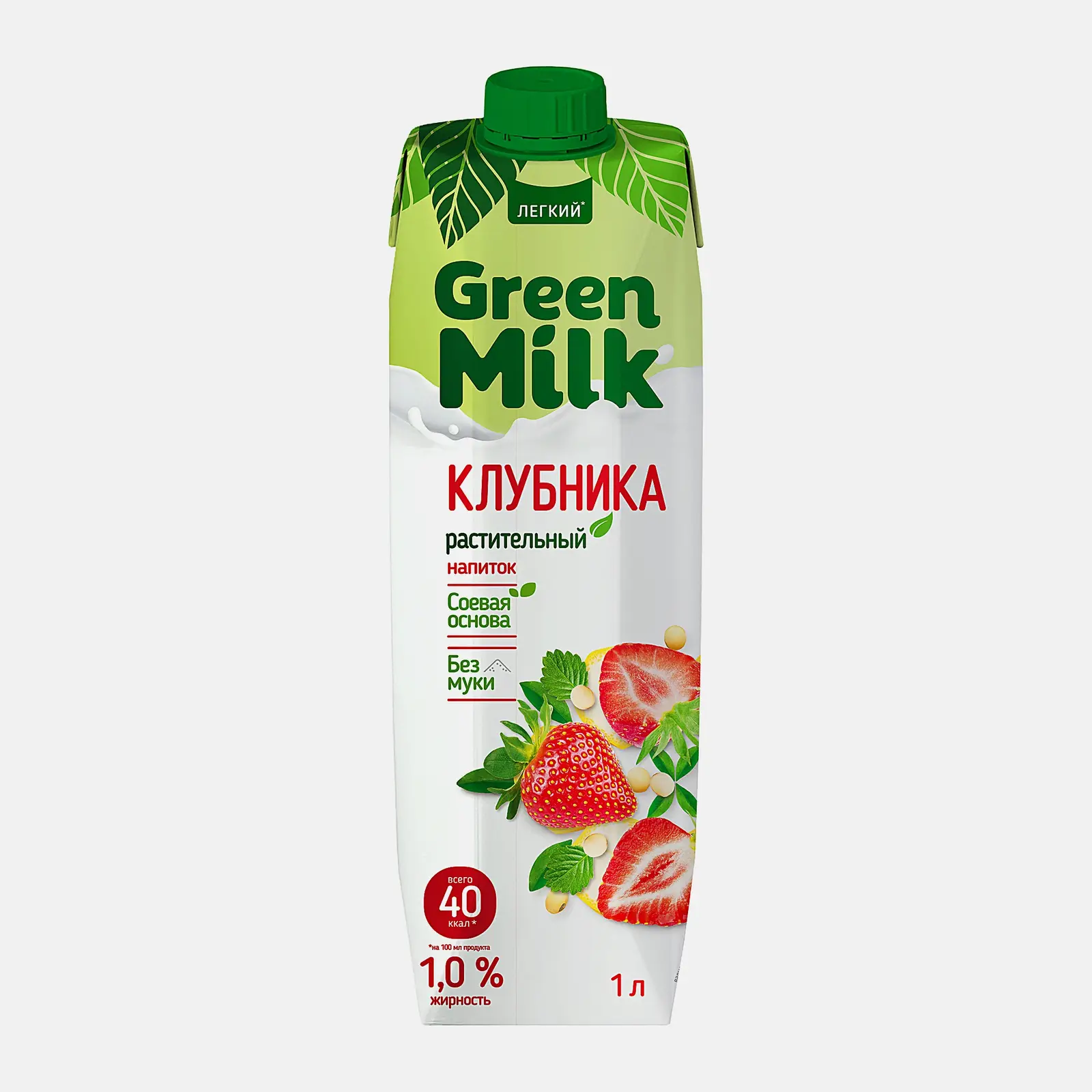 Растительный напиток соевый Клубника Green Milk 1% 1л