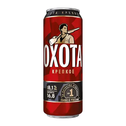 Изображение товара Пиво Охота крепкое светлое фильтрованное пастеризованное 8.1% 430мл