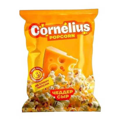 Изображение товара Попкорн с сыром чеддер Cornelius Popcorn 30 г - вкусная закуска с натуральными добавками
