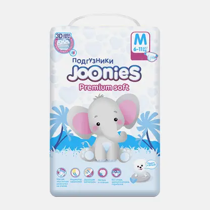 Подгузники Joonies Premium Soft р.M 6-11 кг 58шт