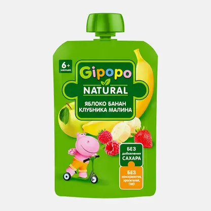 Пюре детское Gipopo Яблоко-банан-малина-клубника с 4 месяцев 90г