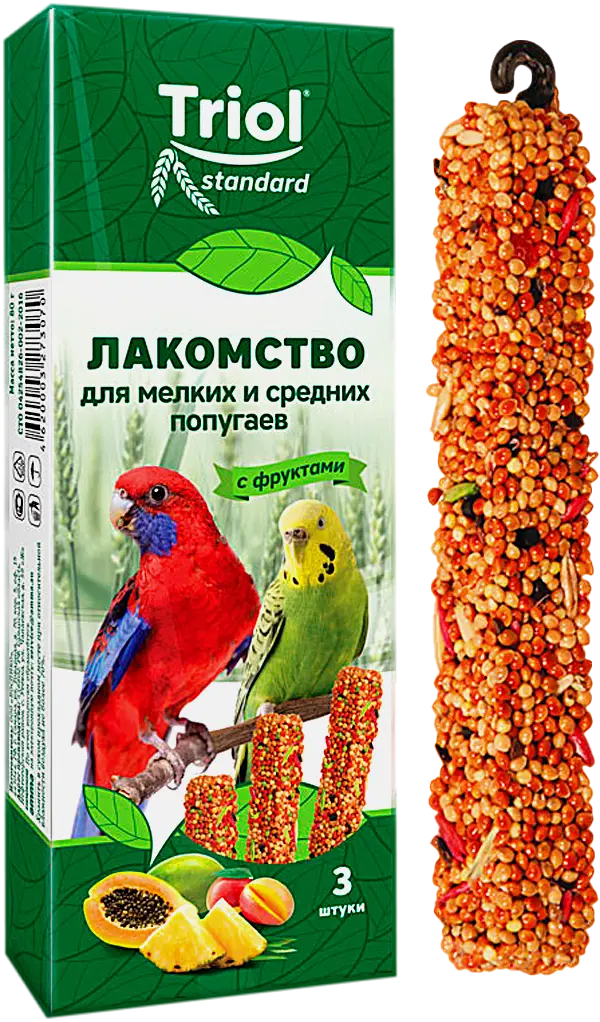 Лакомство для мелких и средних попугаев с фруктами Triol 80г
