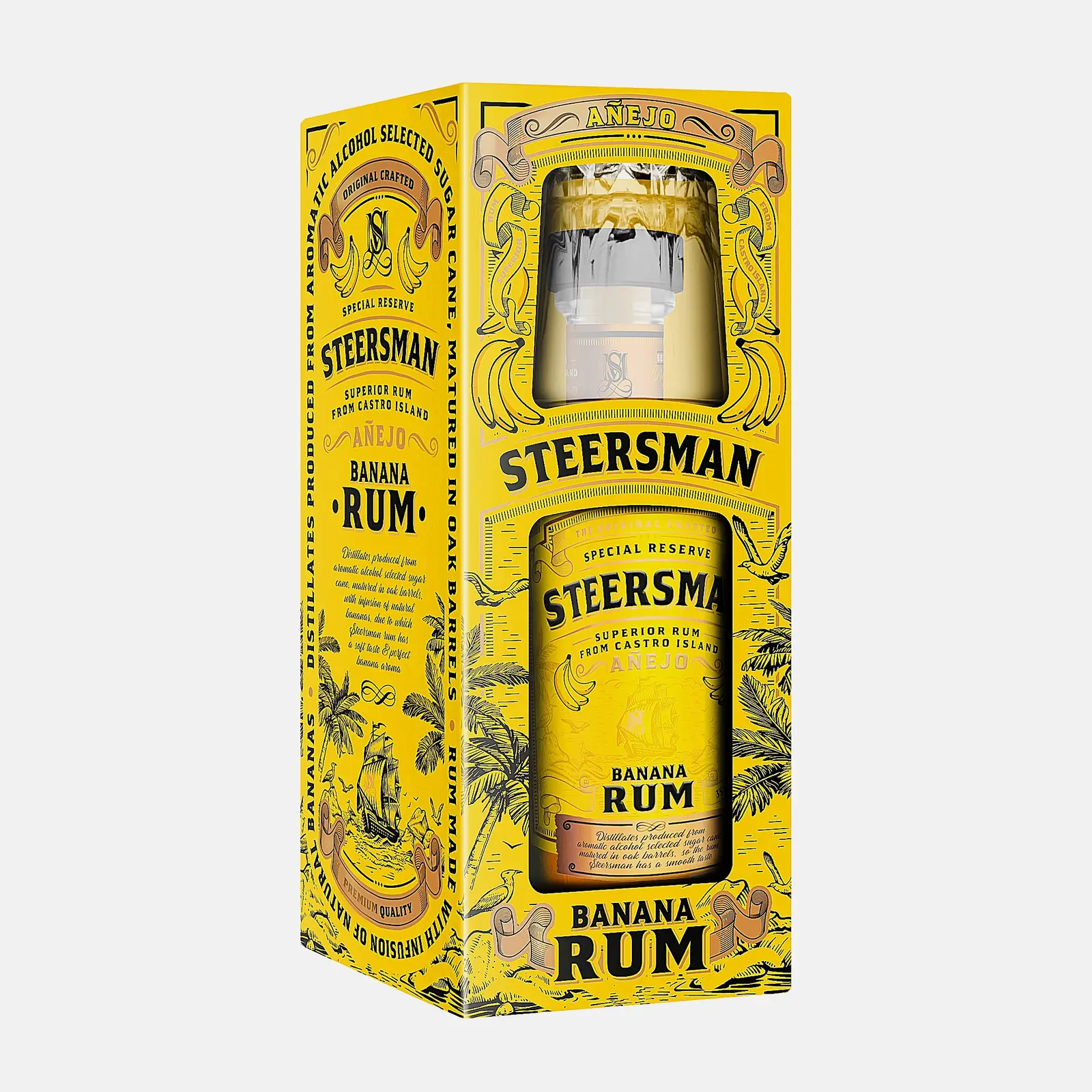 Коктейль Ромовый Steersman Banana 35% 500мл подарочная упаковка+бокал