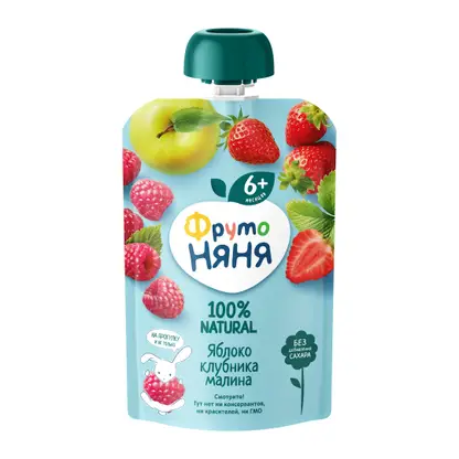 Изображение товара Пюре из яблока, клубники и малины с 6 месяцев Фрутоняня 90г