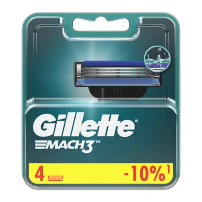 Изображение товара Сменные кассеты Gillette Mach3 4 шт для безопасного гладкого бритья мужчин