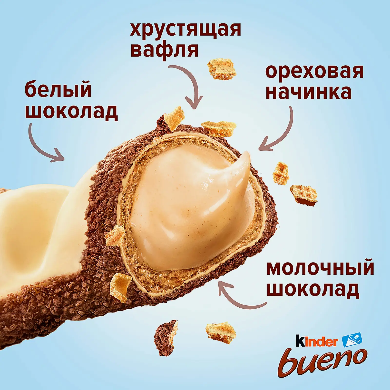 Вафли Bueno White с белым шоколадом и молочно-ореховой начинкой Kinder 39г