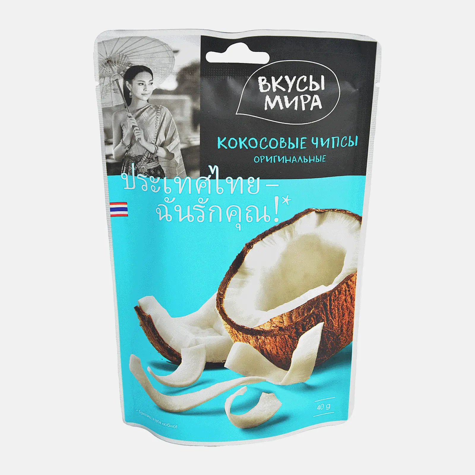Изображение товара Кокосовые чипсы Вкусы мира 40 г натуральный продукт хрустящие