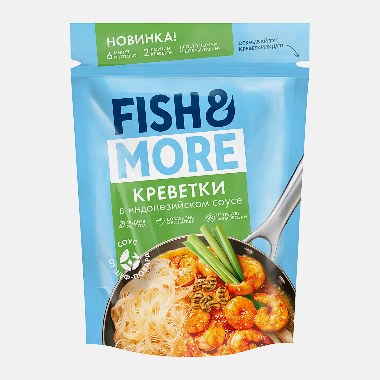 Креветка белоногая очищенная в индонезийском соусе свежемороженая Fish&More 400г Креветка белоногая очищенная в индонезийском соусе свежемороженая Fish&More 400г