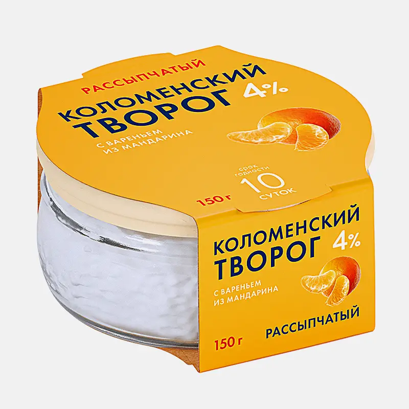 Изображение товара Творог Коломенский с вареньем из мандарина 4% 150г натуральный десерт