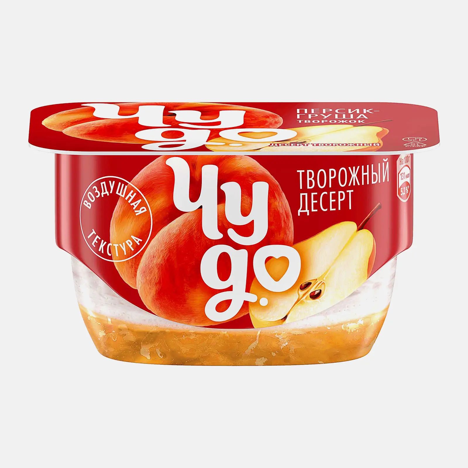Изображение товара Десерт творожный Чудо Персик груша 4.2% 100г с воздушной текстурой и фруктовым наполнитель