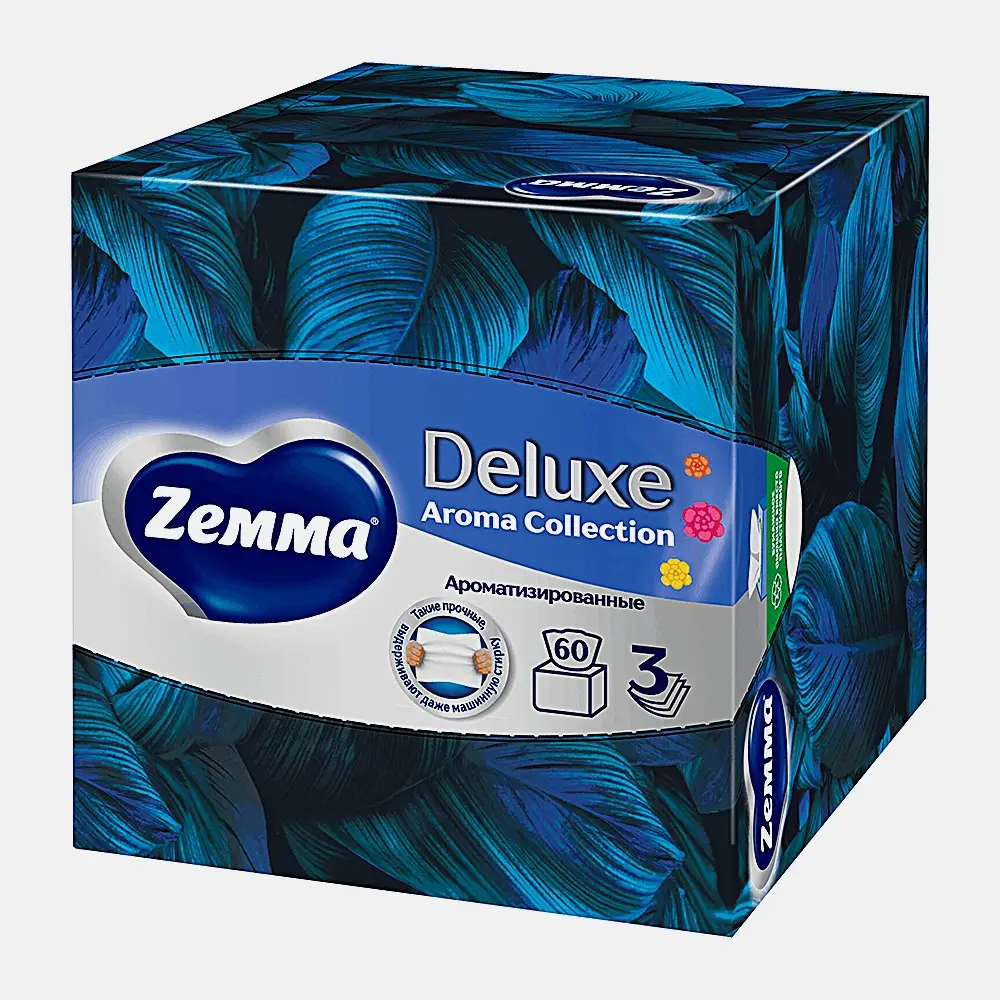 Салфетки бумажные в коробке Zewa Deluxe Арома Коллекция 3 слоя 60шт в ассортименте