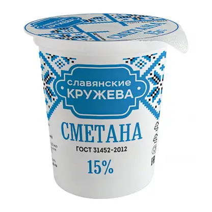 Изображение товара Сметана Славянские кружева 15% 300г Изображение товара Сметана Славянские кружева 15% 300г