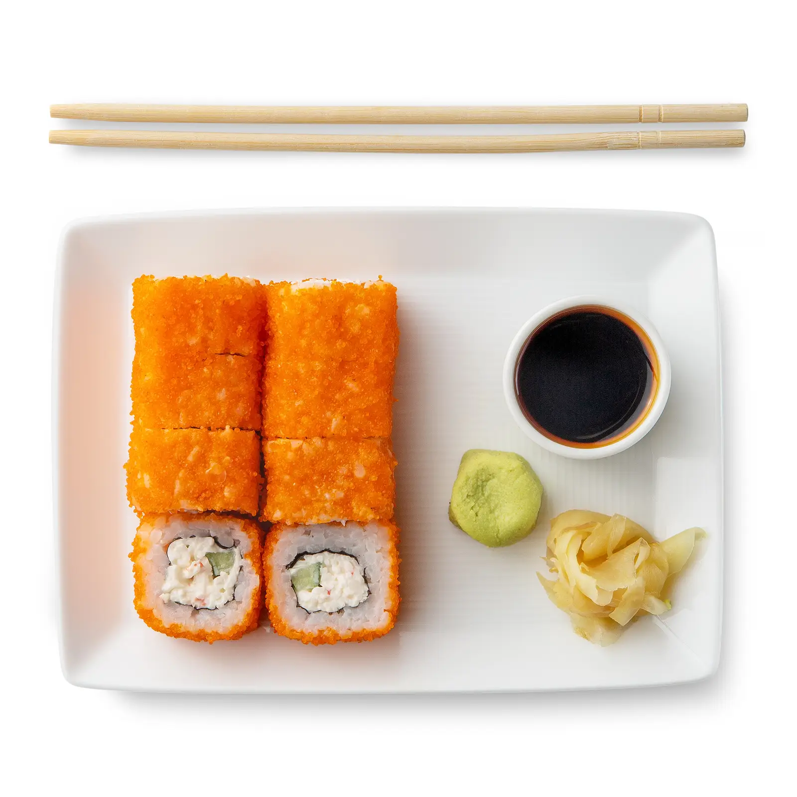 Изображение товара Ролл Калифорния 215г с огурцом икрой тобико и васаби от Кулинариум