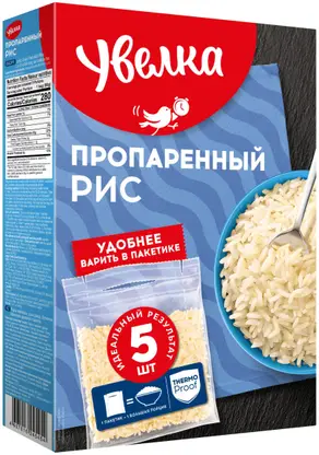 Изображение товара Рис Увелка длиннозерный пропаренный 5пак*80г