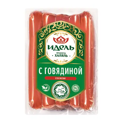 Изображение товара Сосиски с говядиной Идель Халяль 380г - мясные сосиски с натуральными ингредиентами