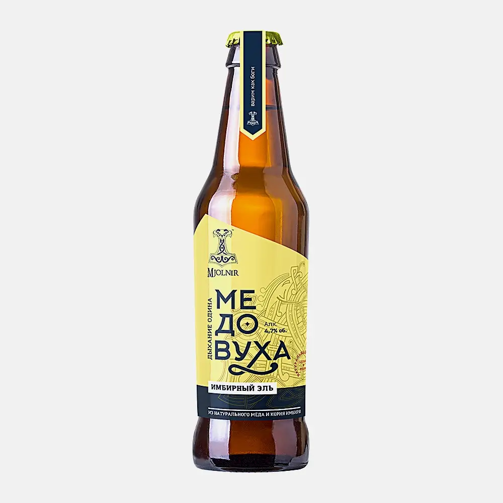 Изображение товара Медовуха Mjolnir Дыхание Одина имбирный эль нефильтрованная пастеризованная 4.7% 500мл