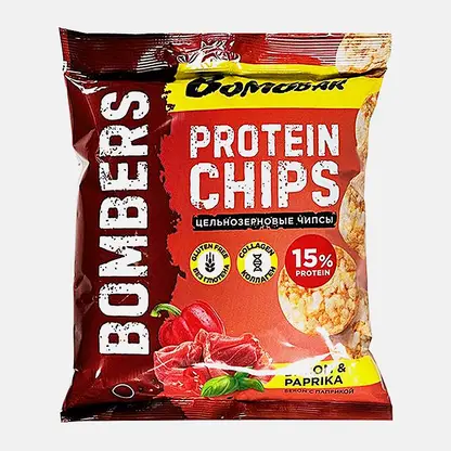 Протеиновые чипсы цельнозерновые со вкусом бекон с паприкой Bombbar 50г