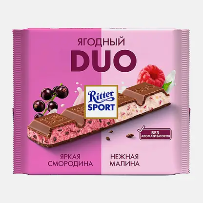 Шоколад Ягодный яркая смородина и нежная малина Ritter Sport Duo 218г