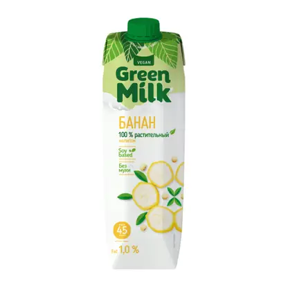 Изображение товара Green Milk соевый банан 1% 1л - натуральное растительное молоко с банановым ароматом