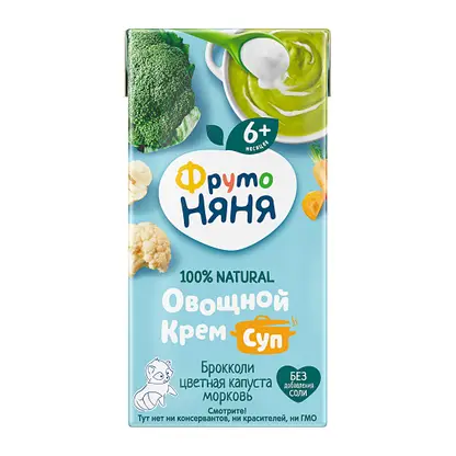 Изображение товара Овощной крем-суп с брокколи, цветной капустой и морковью с 6 месяцев Фрутоняня 200мл