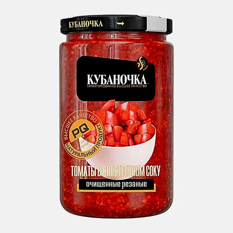 Томаты в собственном соку очищенные резанные Кубаночка 350г