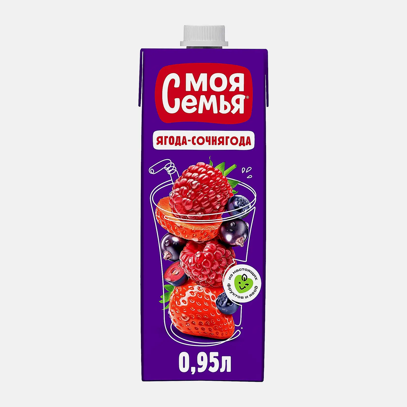 Изображение товара Фруктово-ягодный сокосодержащий напиток Моя Семья 950 мл натуральный без ГМО