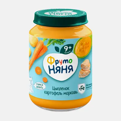 Пюре детское со вкусом Цыплёнок-картофель-морковь с 9 месяцев Фрутоняня 190г