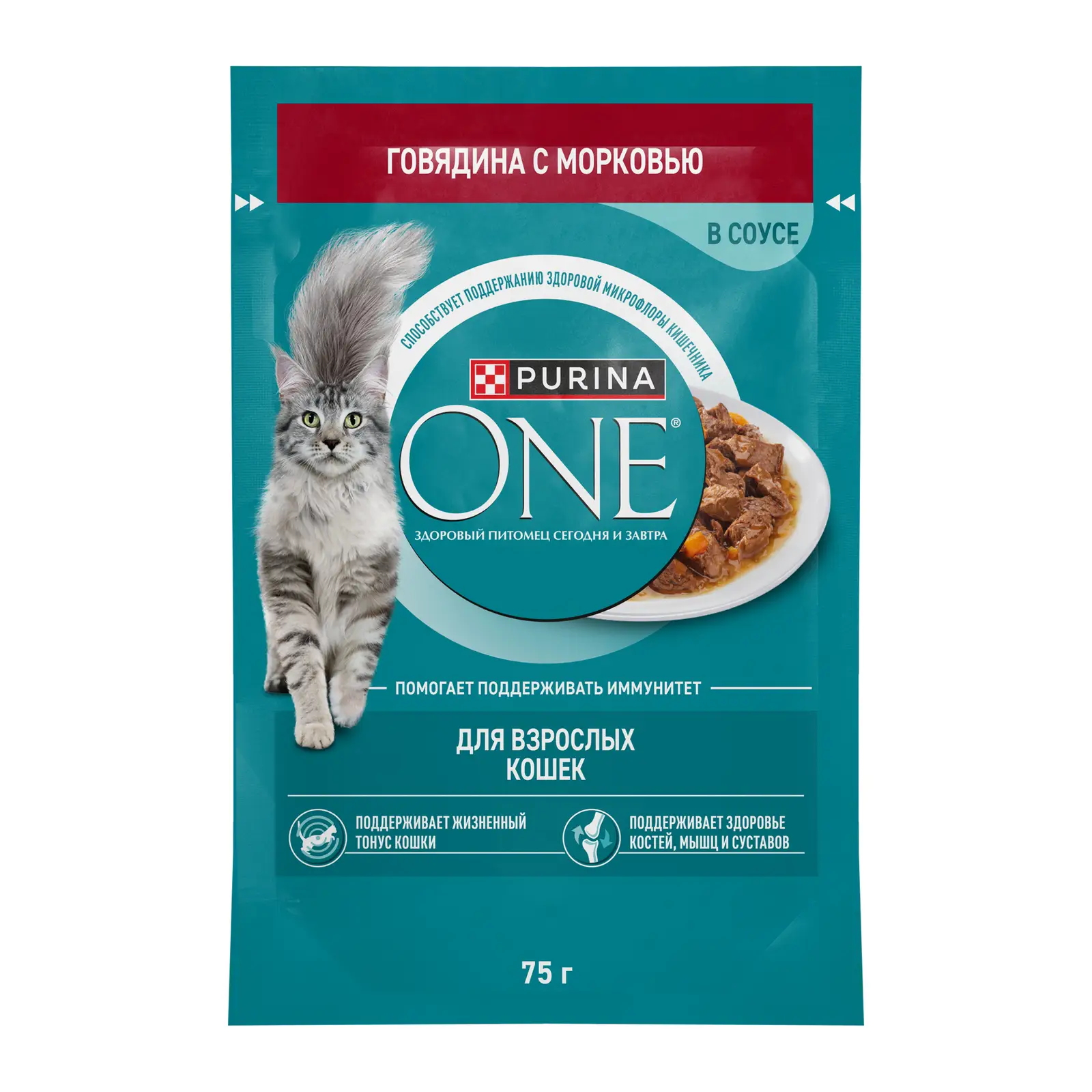 Влажный корм для кошек Purina One с говядиной и морковью в соусе 75г