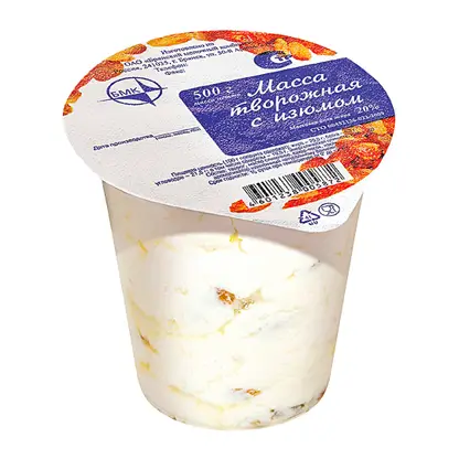 Изображение товара Масса творожная Брянский МК с изюмом 20% 500г