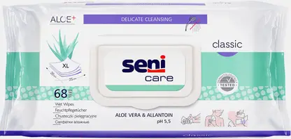 Салфетки влажные Seni Care для чувствительной кожи с алоэ 68шт