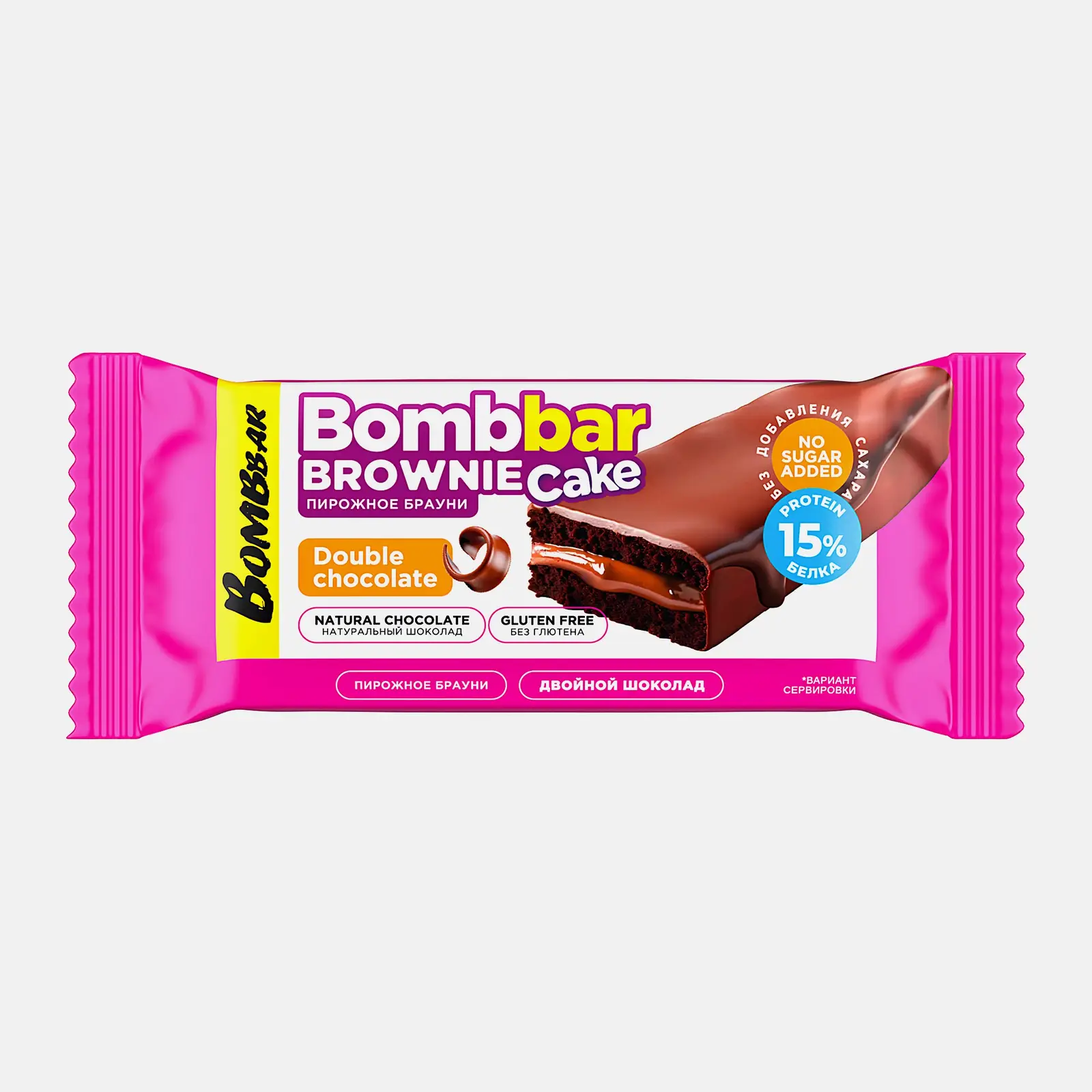 Изображение товара Протеиновое пирожное со вкусом Брауни и двойным шоколадом Bombbar 45г