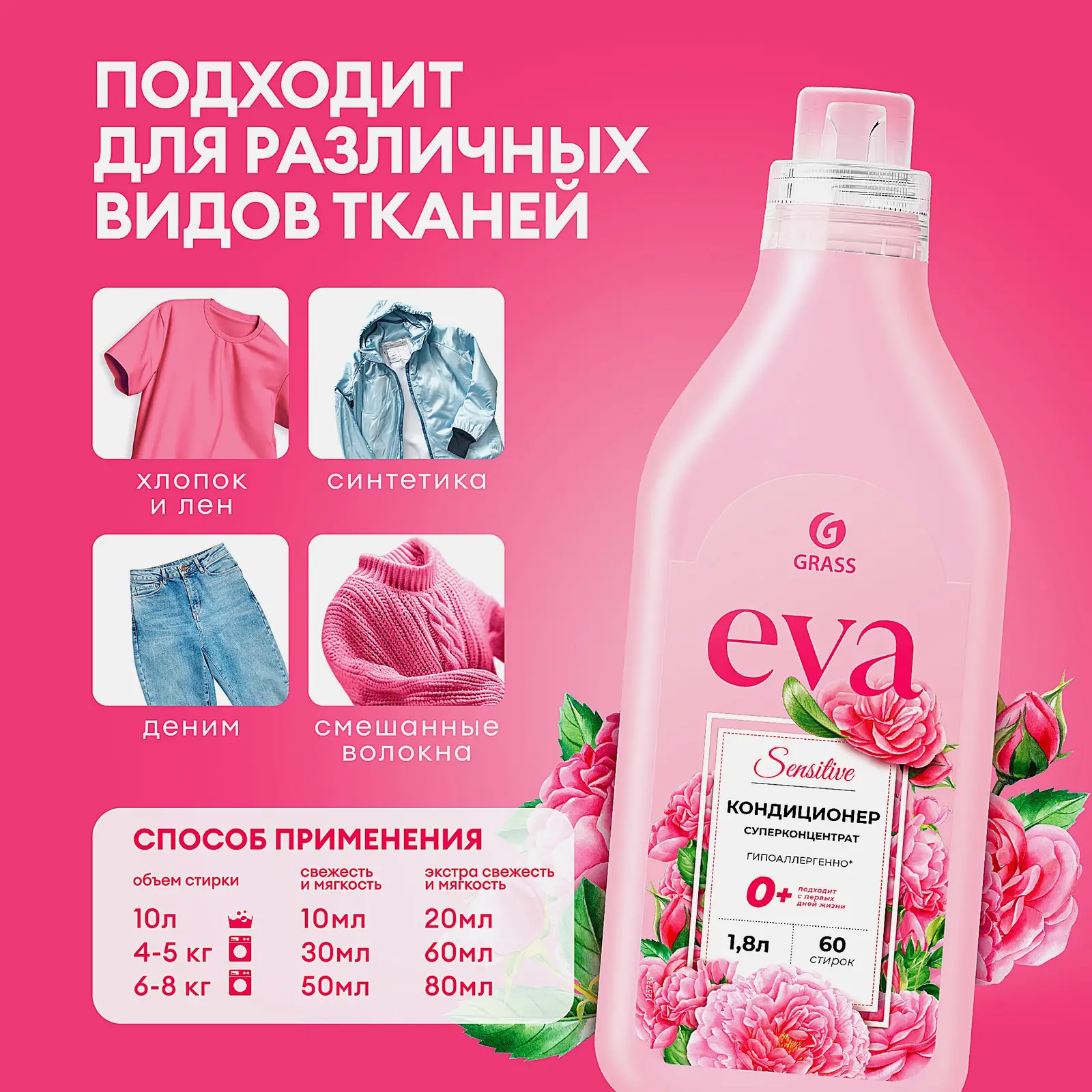Кондиционер для белья Grass Eva Sensitive 1.8л