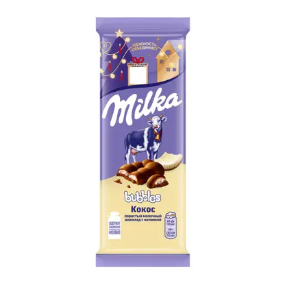 Изображение товара Шоколад Milka Bubbles молочный воздушные пузырьки с кусочками кокоса 87г
