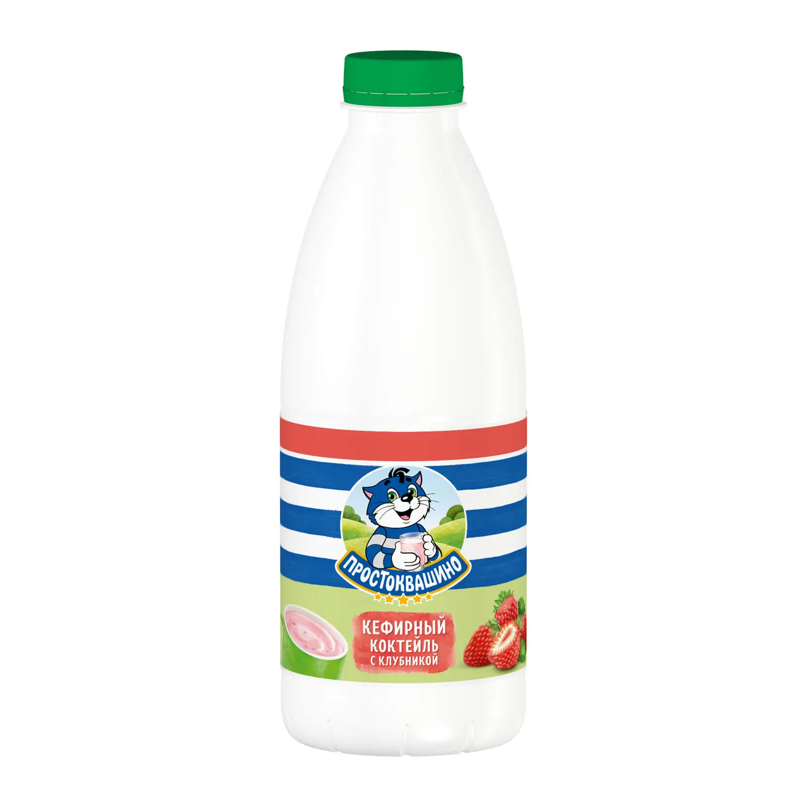 Изображение товара Коктейль кефирный Простоквашино с клубникой обезжиренный 900г
