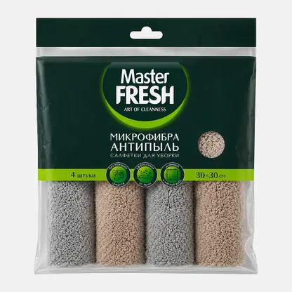 Салфетки из микрофибры Антипыль 30*30см Master Fresh 4шт
