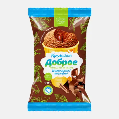 Мороженое Доброе Пломбир шоколадный с топингом в вафельном стакане 100г
