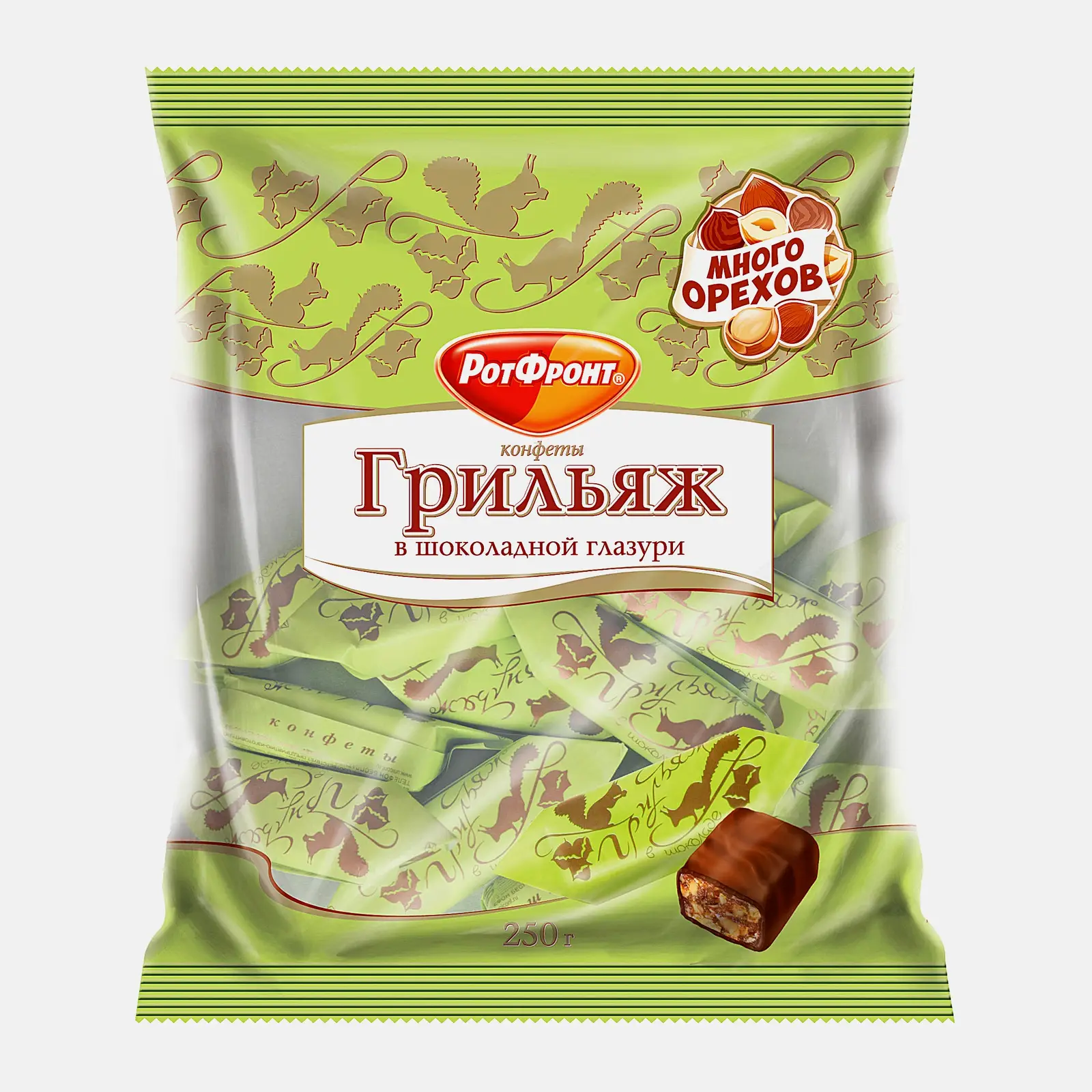 Изображение товара Конфеты Рот Фронт Грильяж в шоколаде 200г вкусные хрустящие с орехами и ванилью