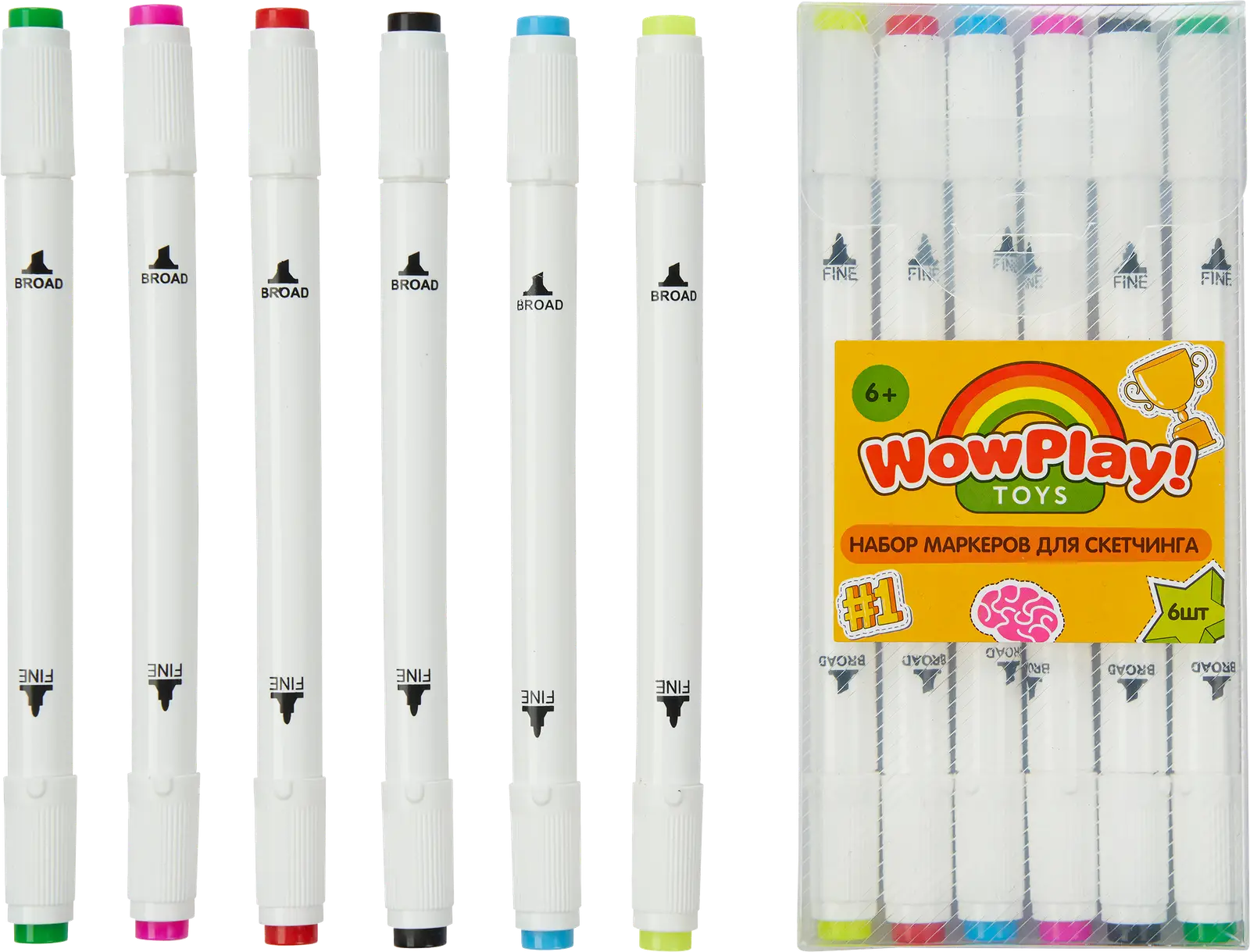 Набор фломастеров Wow Play 2 стороны 6шт