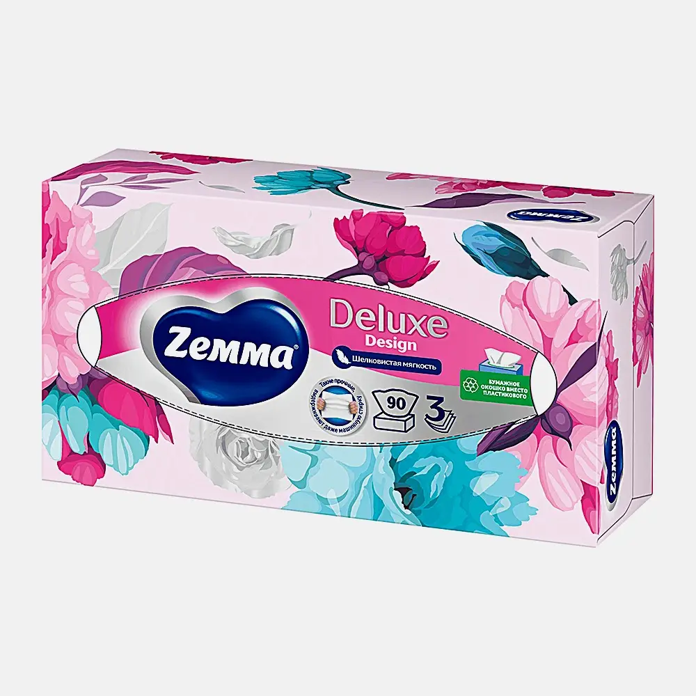 Салфетки бумажные Zewa Deluxe Design 3 слоя 90шт в ассортименте