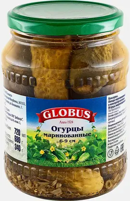 Огурцы Globus маринованные 6-9см 680г