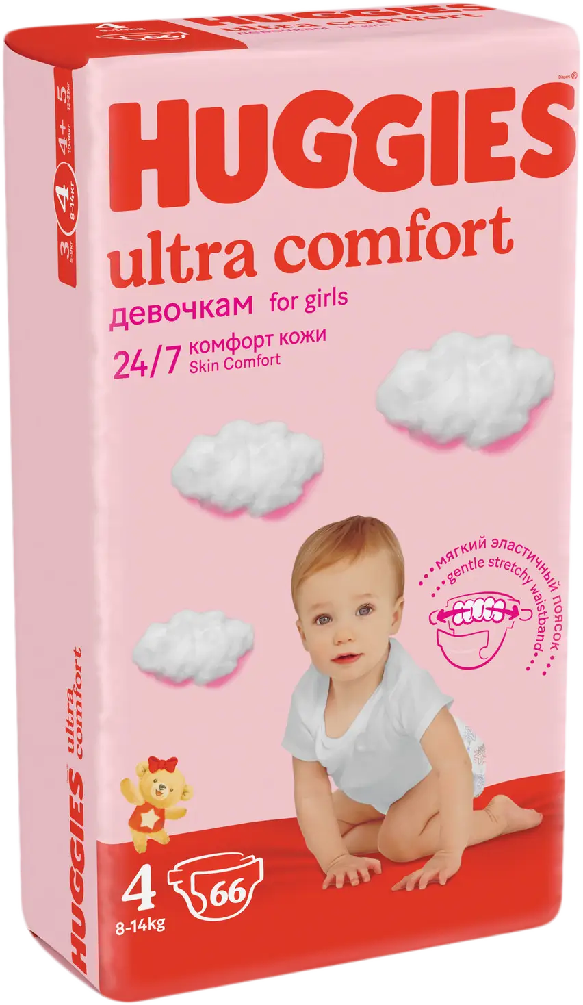 Подгузники для девочек Huggies Ultra Comfort р.4 8-14кг 66шт