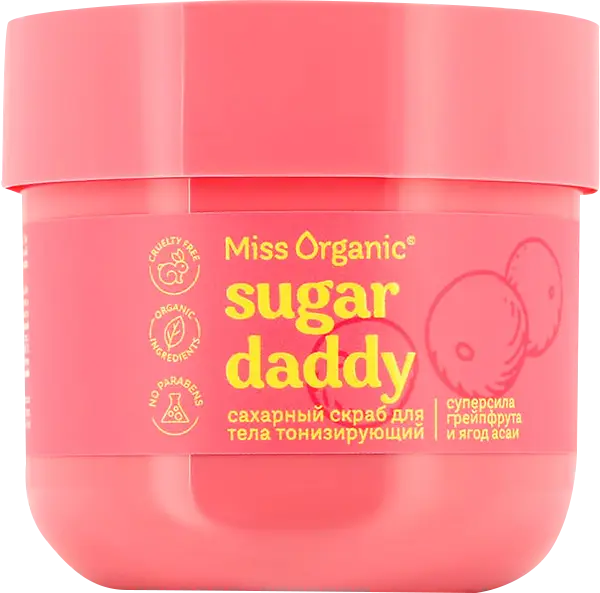 Скраб для тела Miss Organic сахарный тонизирующий супер сила грейпфрута и ягод асаии 140мл