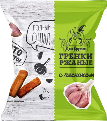 Изображение товара Гренки Дон Крутон ржано-пшеничные чеснок 55г вкус хрустящий