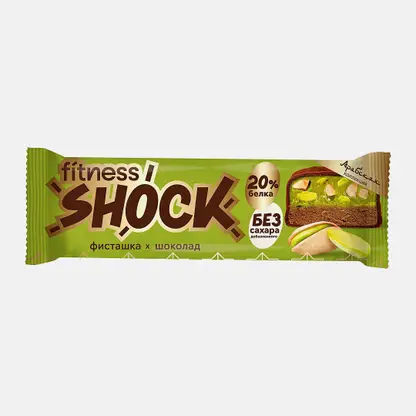 Протеиновый батончик глазированный со вкусом фисташка и шоколад Fitnesshock 50г