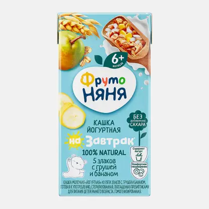 Каша йогуртная 5 злаков с грушей и бананом с 6 месяцев Фрутоняня 200мл