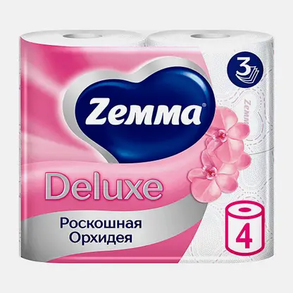 Туалетная бумага Орхидея Deluxe Zemma 4 рулонов 3 слоя