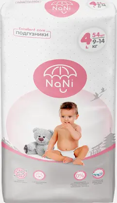 Подгузники Nani р.4L 9-14кг 54шт