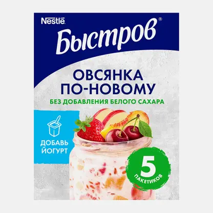 Каша овсяная Быстров клубника персик яблоко вишня и семена льна 175г