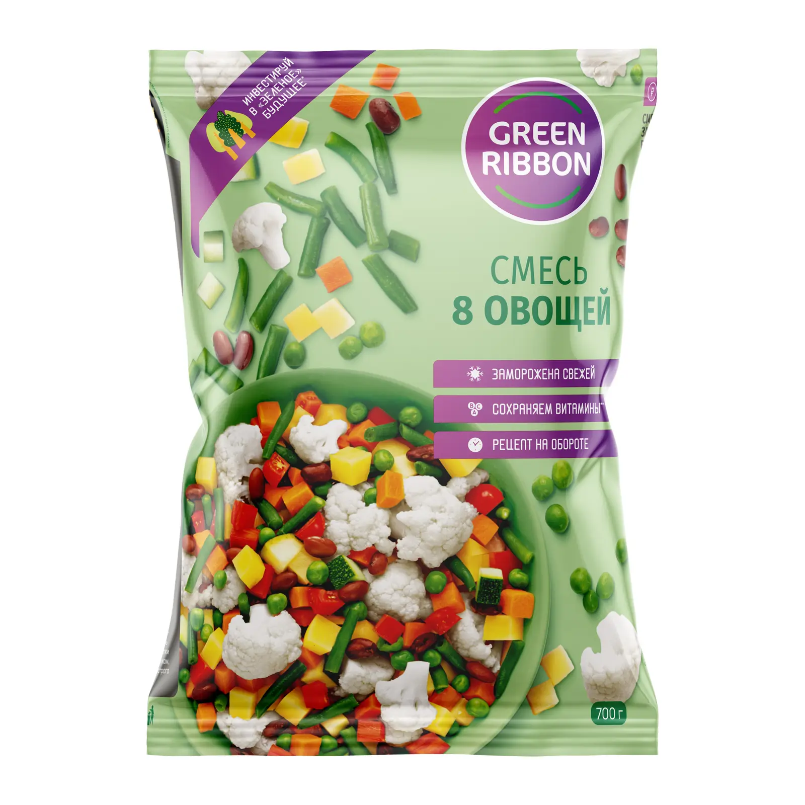 Изображение товара Быстрозамороженная овощная смесь Green Ribbon 8 овощей 700г